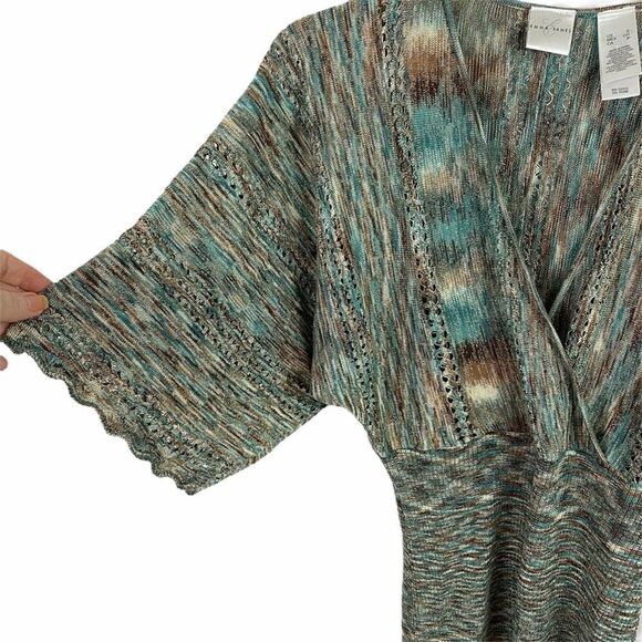 Emma E James Metallic Multi Color Knitted Winged Sleeve Sweater Size Small - Picture 9 of 10